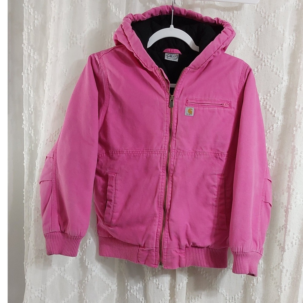 Carhartt Kids Girls L 12/14 Pink Canvas Quilted Hooded Active Jacket WJ061 PNK